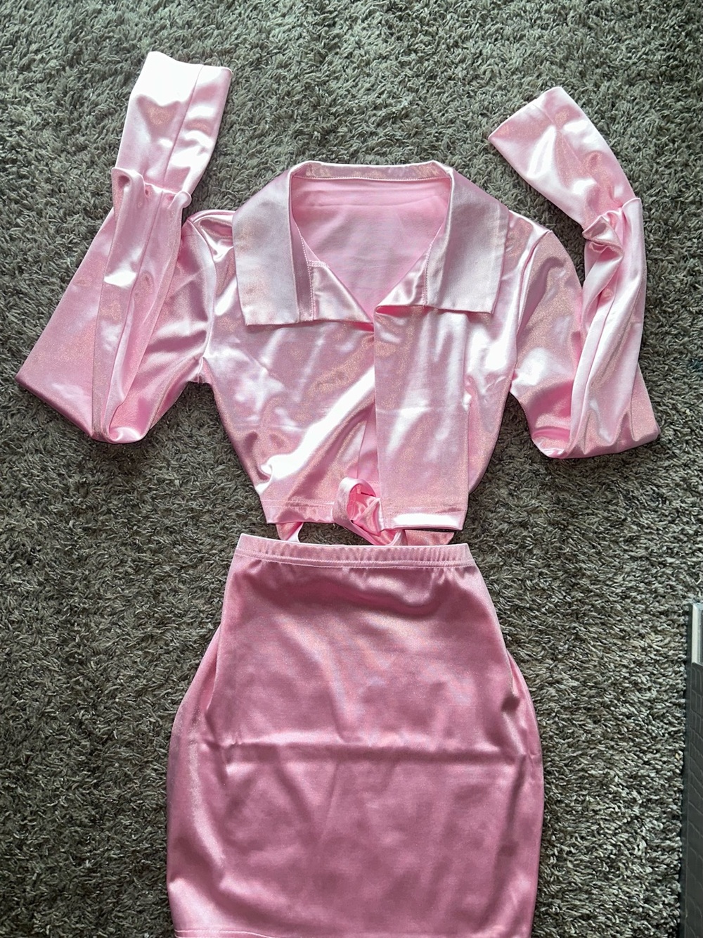 Pink Satin Two-Piece Skirt Set - Women's